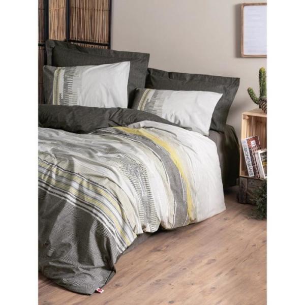 Parure de lit - 1 housse de couette 220 x 240 cm + 2 taies d'oreiller 60 x 60 cm - 100% coton renforcé - Vison