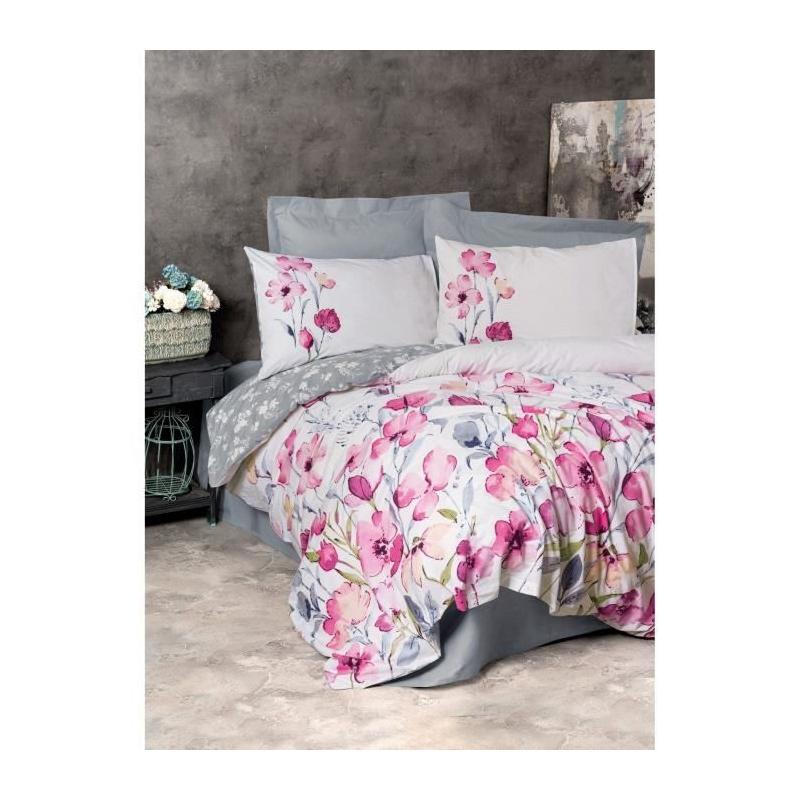 Parure de lit - 1 housse de couette 220 x 240 cm + 2 taies d'oreiller 60 x 60 cm - 100% coton renforcé - Gris