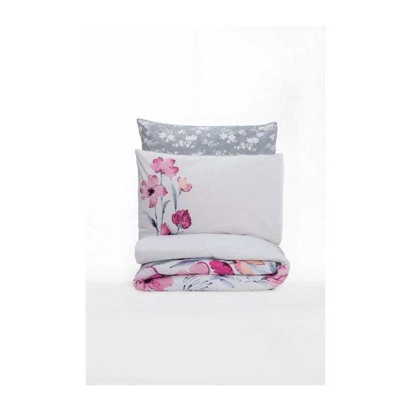 Parure de lit - 1 housse de couette 220 x 240 cm + 2 taies d'oreiller 60 x 60 cm - 100% coton renforcé - Gris