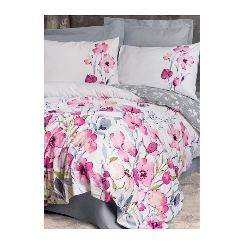 Parure de lit - 1 housse de couette 220 x 240 cm + 2 taies d'oreiller 60 x 60 cm - 100% coton renforcé - Gris