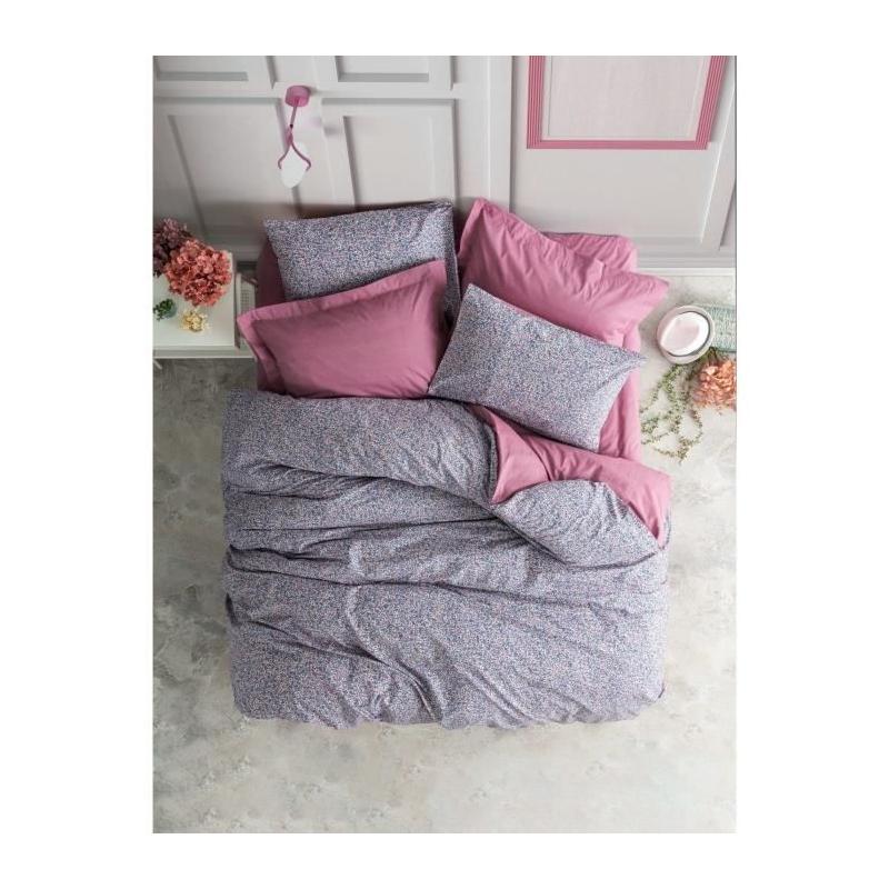 Parure de lit Rose 100% coton renforcé - 1 housse de couette + 2 taies - 220x240cm