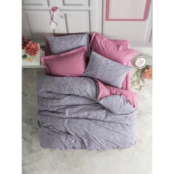 Parure de lit - 1 housse de couette 220 x 240 cm + 2 taies d'oreiller 60 x 60 cm - 100% coton renforcé - Rose