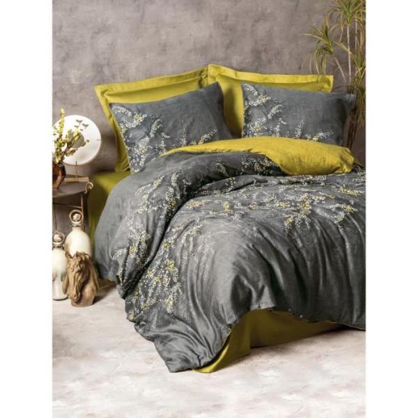 Parure de lit - 1 housse de couette 220 x 240 cm + 2 taies d'oreiller 60 x 60 cm - Satiné 100% coton - Anthracite