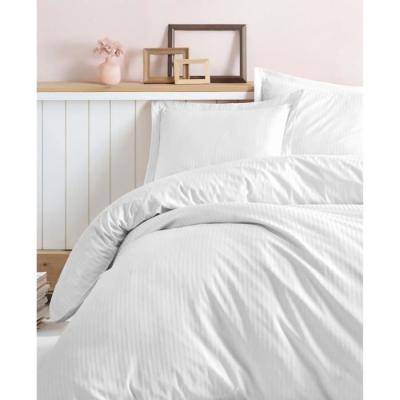 Parure de lit satinée 100% coton blanc - 1 housse de couette + 2 taies d'oreiller