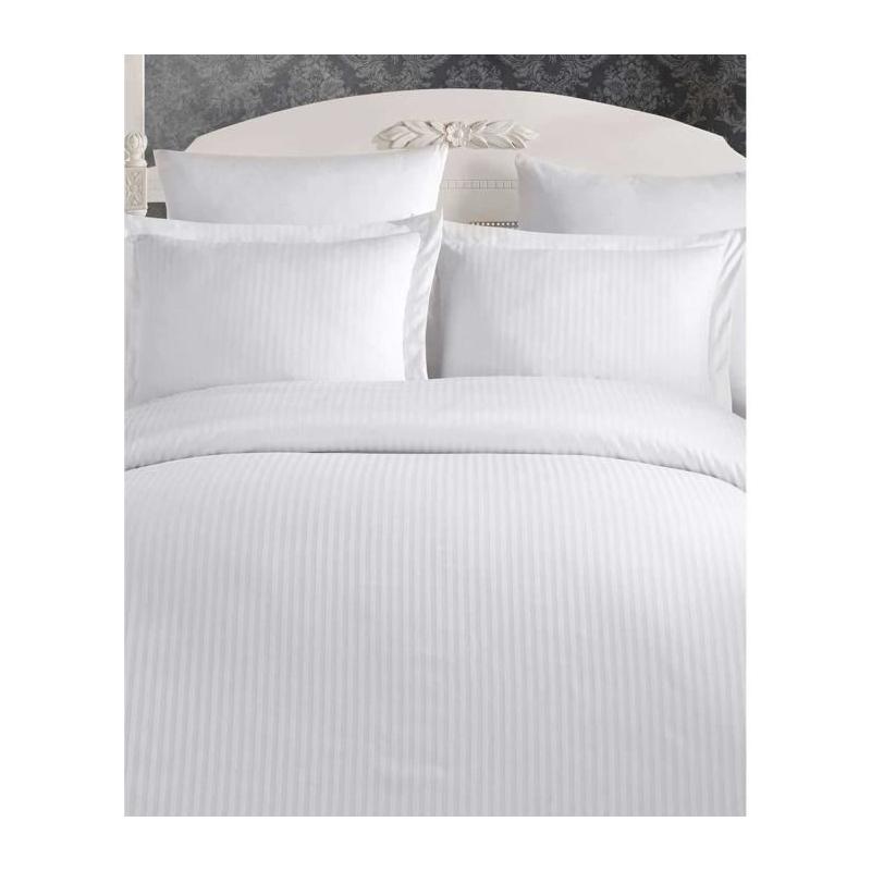 Parure de lit satinée 100% coton blanc - 1 housse de couette + 2 taies d'oreiller