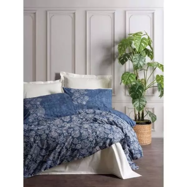 Parure de lit - 1 housse de couette 220 x 240 cm + 2 taies d'oreiller 60 x 60 cm - 100% coton renforcé - Bleu