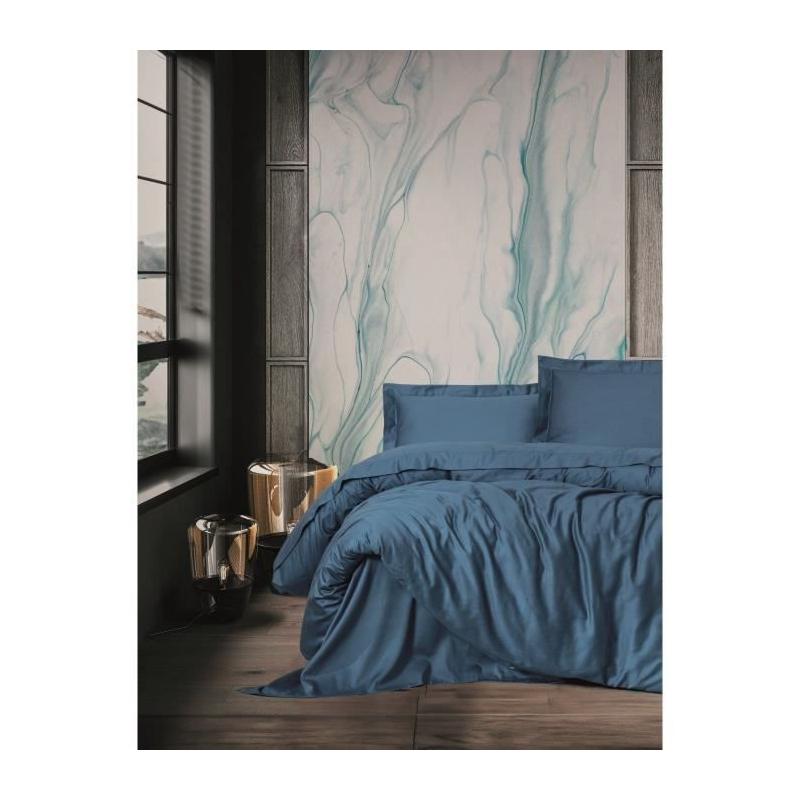Parure de lit Satiné 100% coton - 220x240cm - Bleu