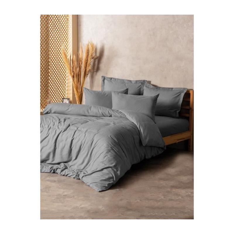Parure de lit 100% coton renforcé - Gris, 1 housse + 2 taies