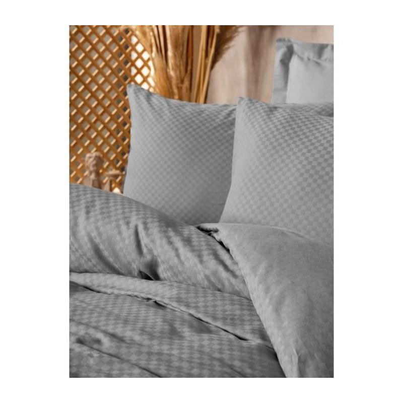 Parure de lit 100% coton renforcé - Gris, 1 housse + 2 taies