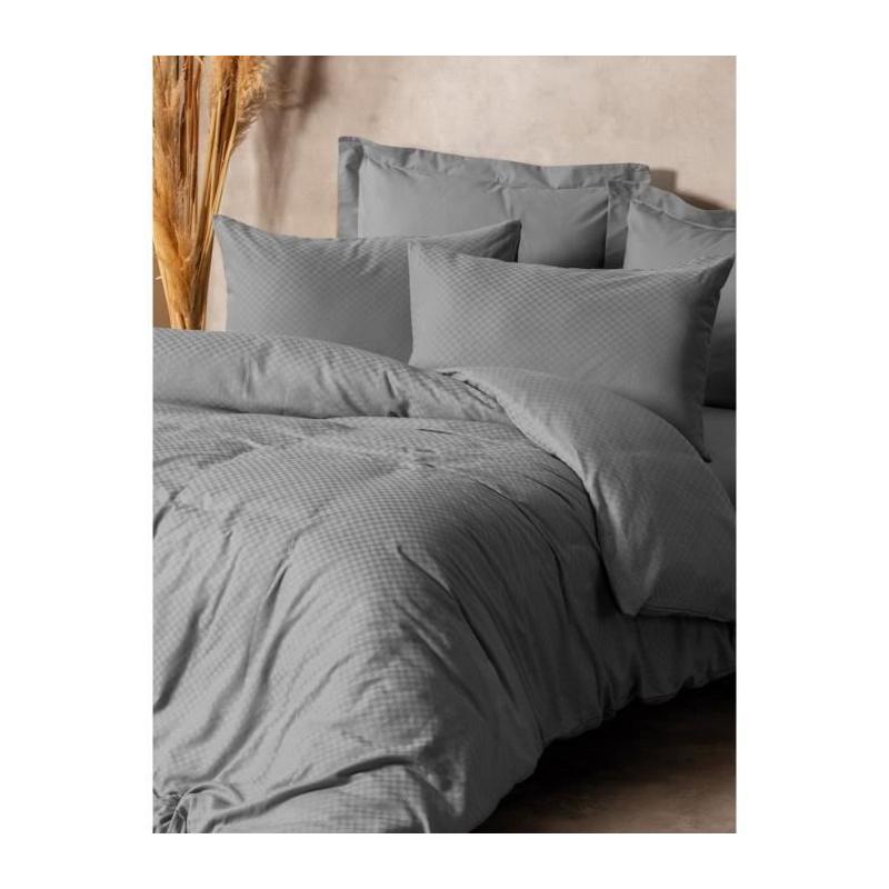Parure de lit 100% coton renforcé - Gris, 1 housse + 2 taies