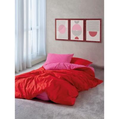 Parure de lit rouge 100% coton - Housse 220x240cm + 2 taies 60x60cm