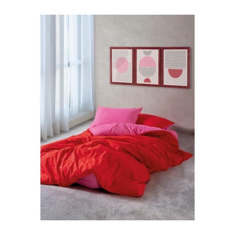 Parure de lit rouge 100% coton - Housse 220x240cm + 2 taies 60x60cm
