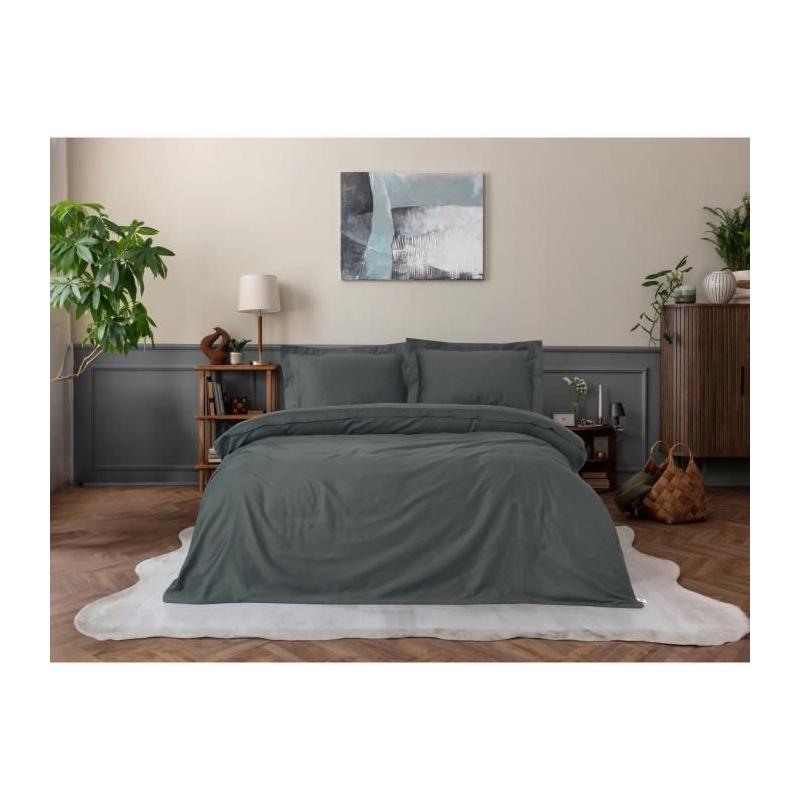 Parure de lit satinée 100% coton - Anthracite