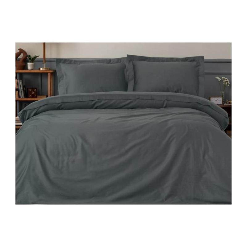 Parure de lit satinée 100% coton - Anthracite