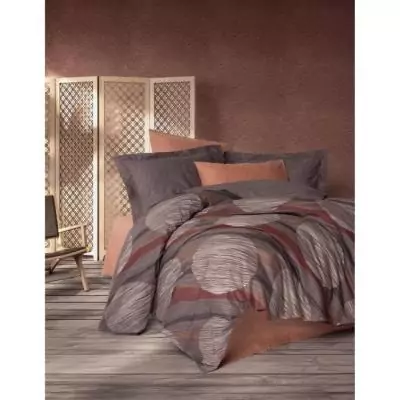 Parure de lit - 1 housse de couette 220 x 240 cm + 2 taies d'oreiller 60 x 60 cm - 100% coton renforcé - Cannelle