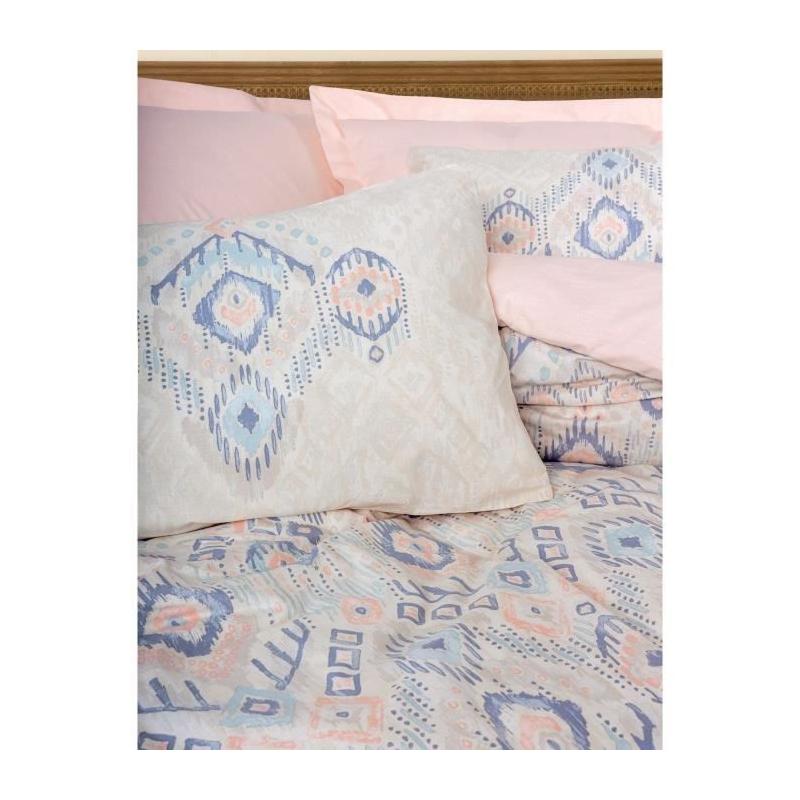 Parure de lit 220x240 cm + 2 taies 60x60 - 100% coton renforcé - Saumon