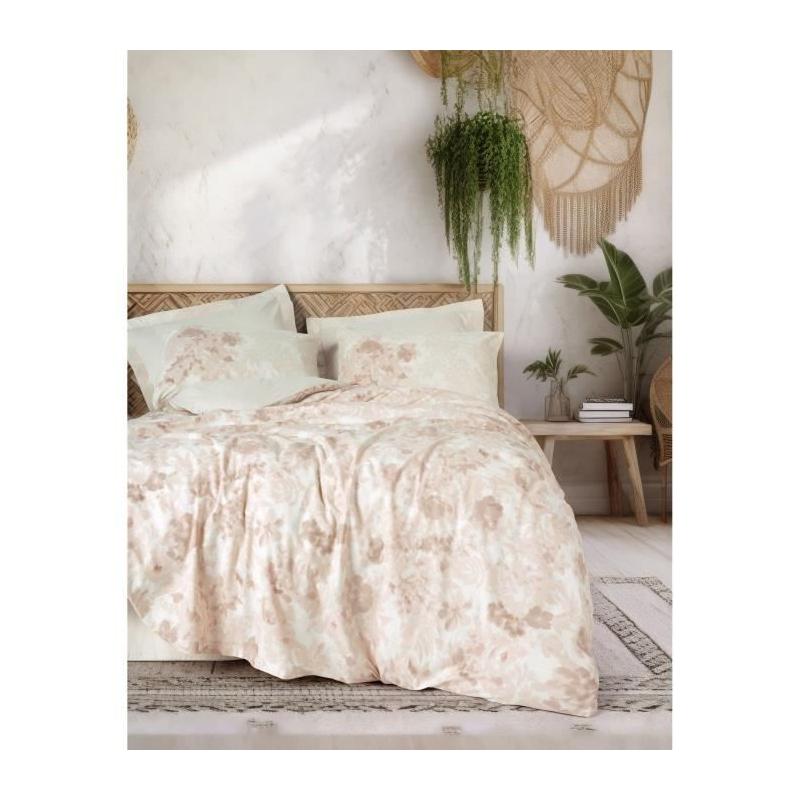 Parure de lit coton renforcé - Beige 220x240cm + 2 taies 60x60cm