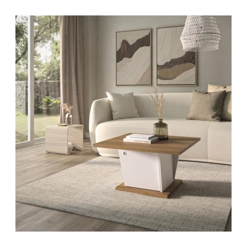 Table basse bar - ATOS - Carré - Chene Helvezia / Blanc - 69 x 69 x 38 cm