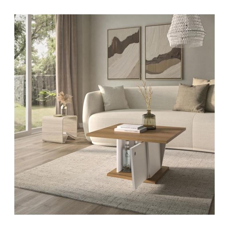 Table basse bar - ATOS - Carré - Chene Helvezia / Blanc - 69 x 69 x 38 cm