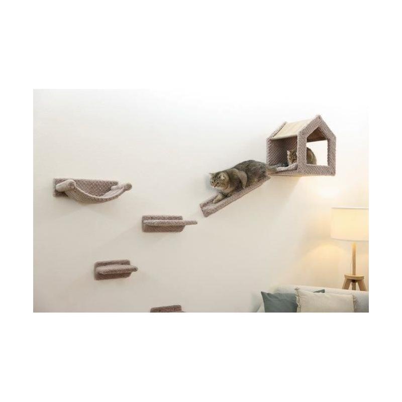 Mur d'escalade pour chats - KERBL - MONTE BALDO - 6 pieces - Gris - Niche vaste