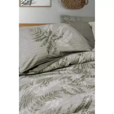 Parure de lit 220x240cm + 2 taies 60x60cm - Coton renforcé - Kaki
