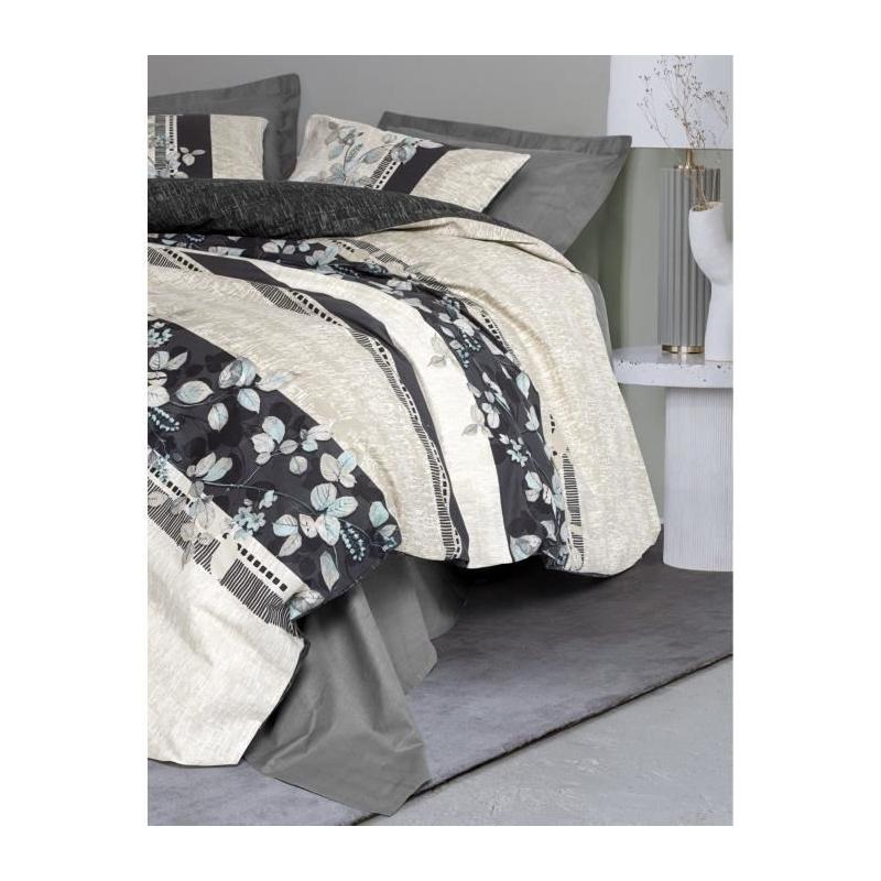 Parure de lit 220x240 cm + 2 taies 60x60 cm - Coton renforcé - Anthracite