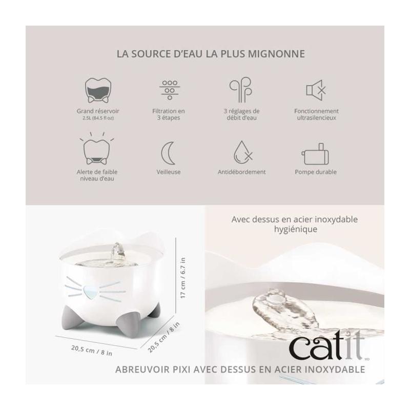 CAT IT Fontaine a eau automatique pour chat - 2,5 L (Acier inox et filtre)
