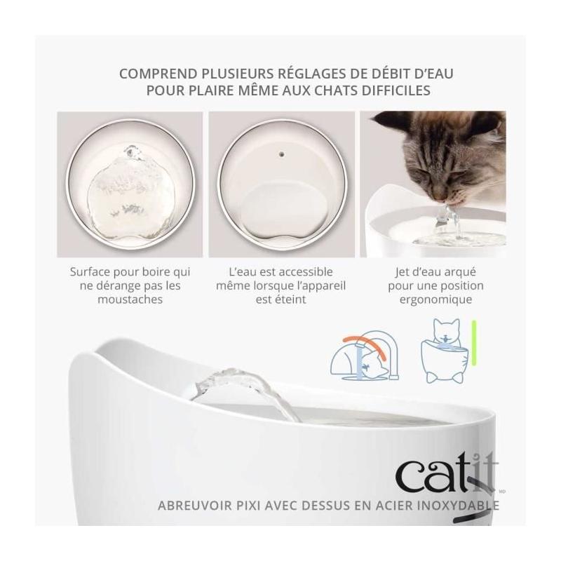 CAT IT Fontaine a eau automatique pour chat - 2,5 L (Acier inox et filtre)