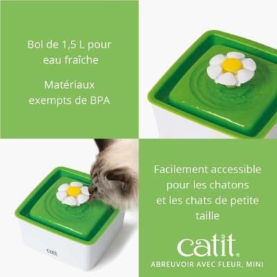 Fontaine a eau pour chat a fleur mini - CATIT - Flower mini - 1,5L - Accessible chatons et chats de petite taille - Vert