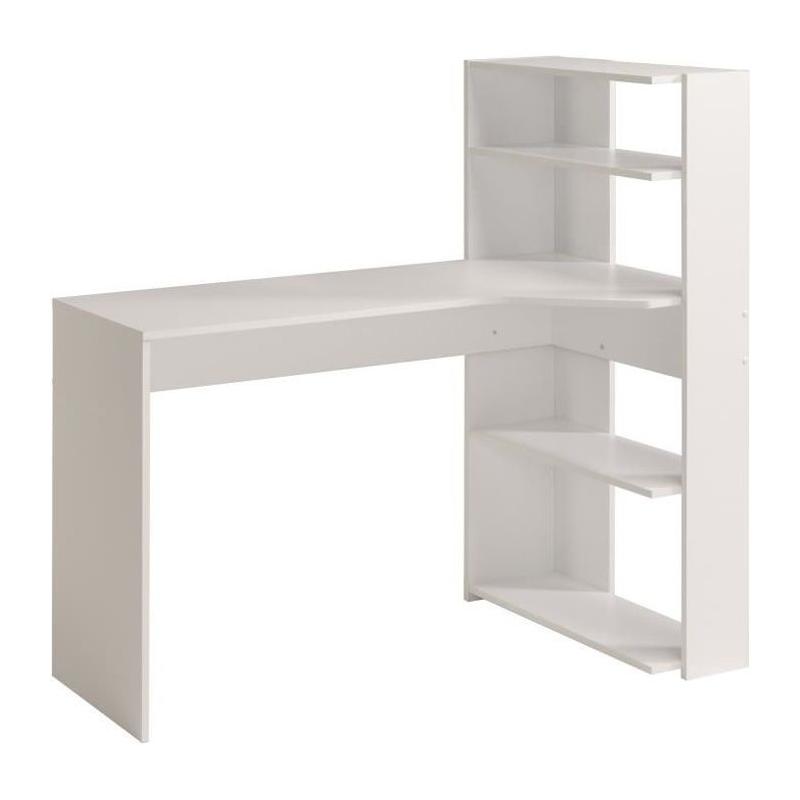 Bureau d'angle contemporain PARISOT JUNE - Blanc - L 122 cm - 1 plateau, 2 tablettes