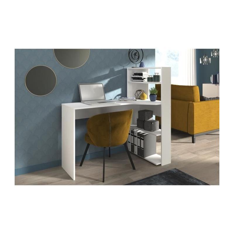 Bureau d'angle contemporain PARISOT JUNE - Blanc - L 122 cm - 1 plateau, 2 tablettes
