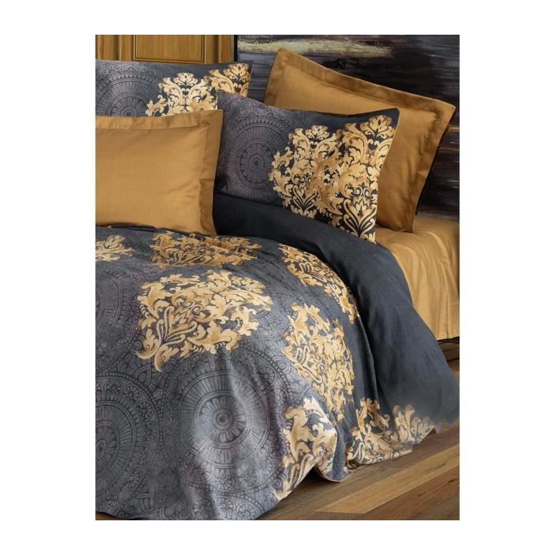 Parure de lit satinée 100% coton - Anthracite - 220x240cm