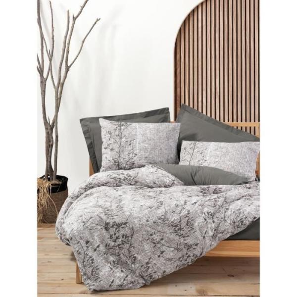 Parure de lit - 1 housse de couette 220 x 240 cm + 2 taies d'oreiller 60 x 60 cm - 100% coton renforcé - Brun