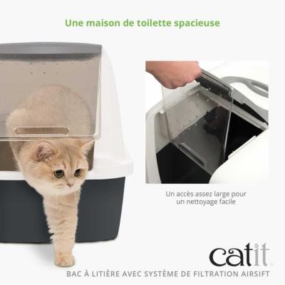 Maison de toilette Bac a litiere pour chat - CATIT - Airsift Jumbo - Systeme de filtration intégré - L. 57 x l. 50 x H. 46,5 c