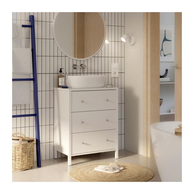 Meuble sous lavabo - Blanc - 3 tiroirs - L64 x P40 x H83 cm - IPSARION