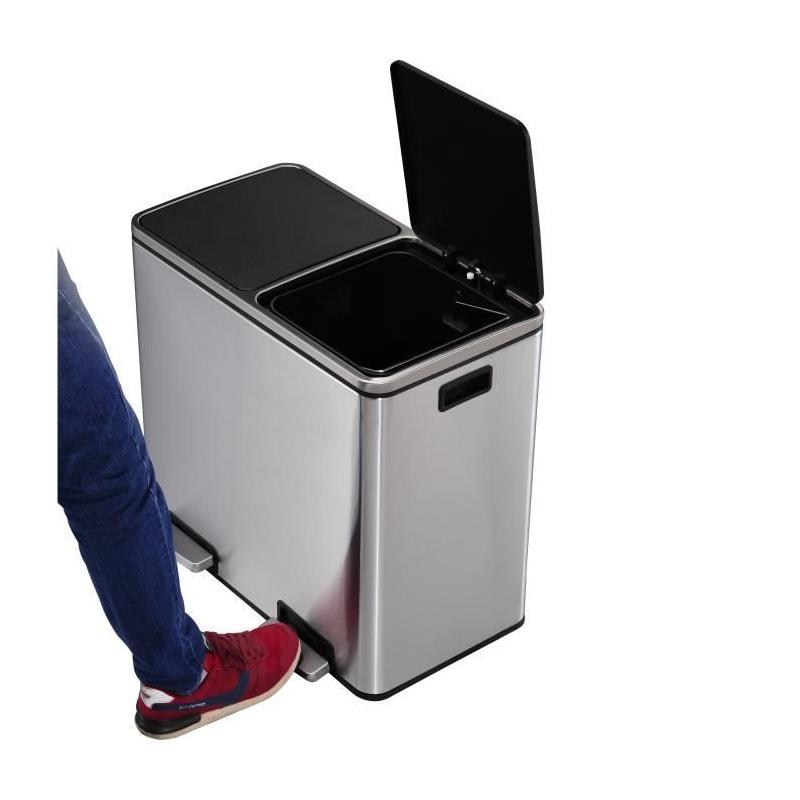 KITCHEN MOVE Poubelle de cuisine a pédale tri sélectif - Acier 60L (30+30) MAJOR