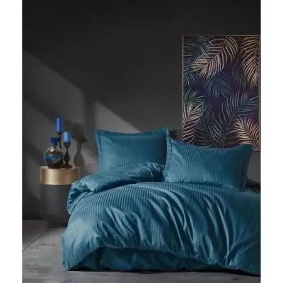 Ensemble de literie satiné en coton 100% - Bleu
