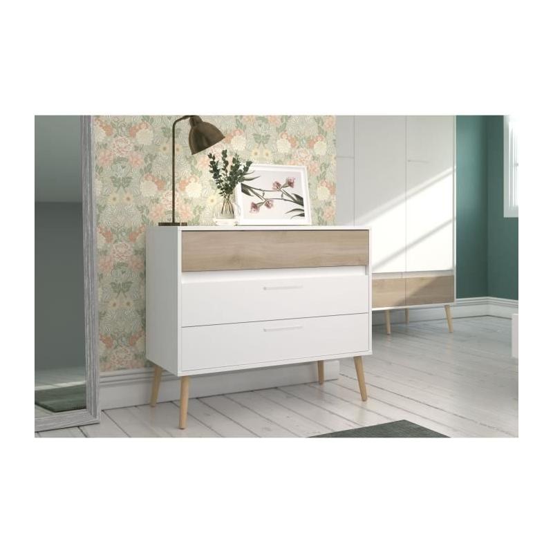 Commode - AALBORG - 3 tiroirs - Blanc - Style scandinave - 90,8 x 40 x 77,5 - PARISOT