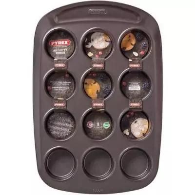 Moule a muffin - PYREX - 1452002 - En acier carbonne - Antiadhésif - 12 trous