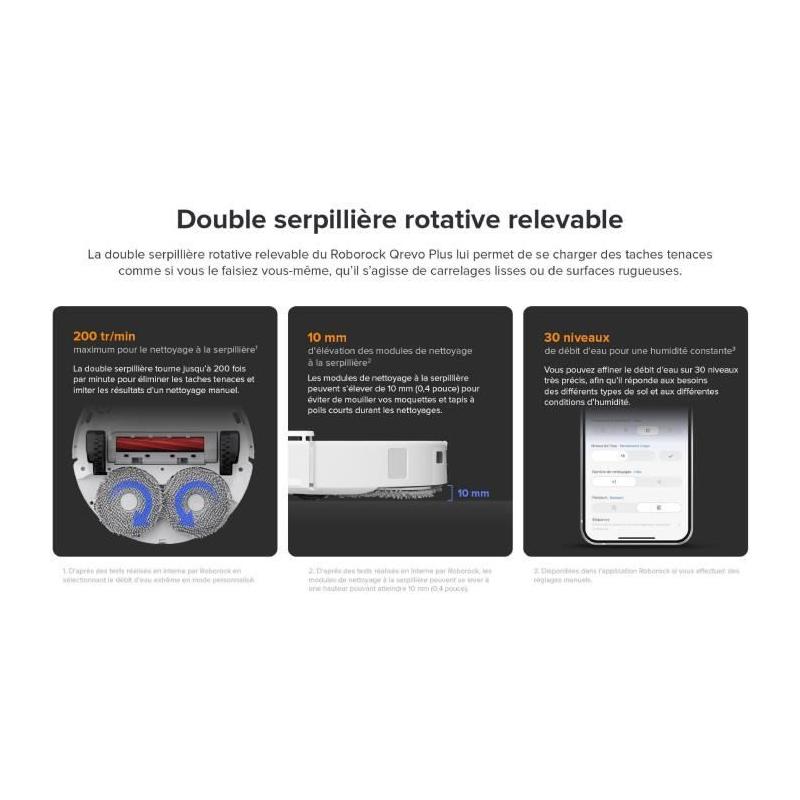 Aspirateur Robot Laveur avec Station Multifonction - Roborock QRevo Plus Blanc - Puissance 7000 Pa - Serpillere extensible
