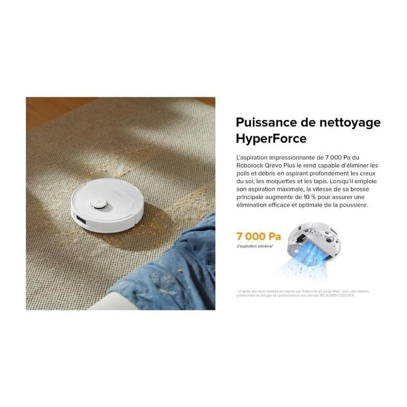 Aspirateur Robot Laveur avec Station Multifonction - Roborock QRevo Plus Blanc - Puissance 7000 Pa - Serpillere extensible