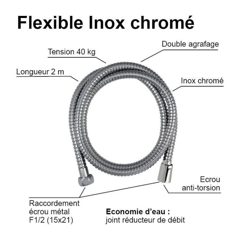 Flexible de douche inox chromé double agrafage - ROUSSEAU