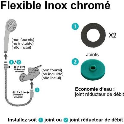 Flexible de douche inox chromé double agrafage - ROUSSEAU