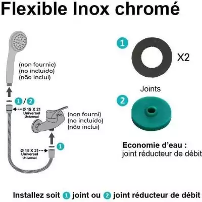 Flexible de douche inox chromé double agrafage - ROUSSEAU Flexible de douche inox chromé double agrafage - ROUSSEAU
