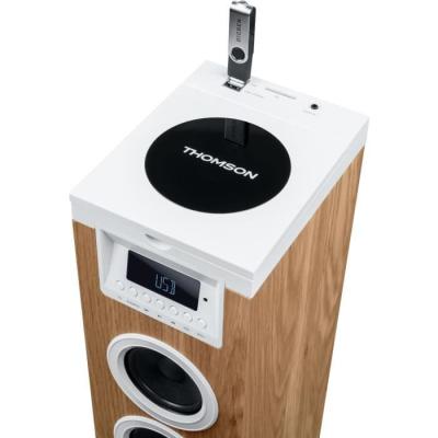 Tour haut-parleur Thomson 60W Bluetooth/CD/USB/SD Blanc/Bois