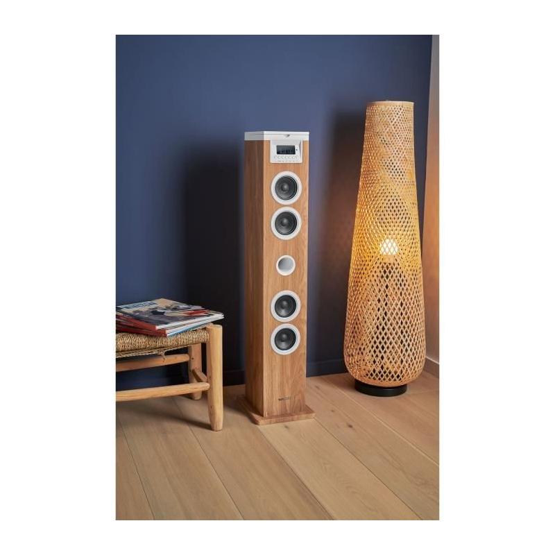 Tour haut-parleur Thomson 60W Bluetooth/CD/USB/SD Blanc/Bois