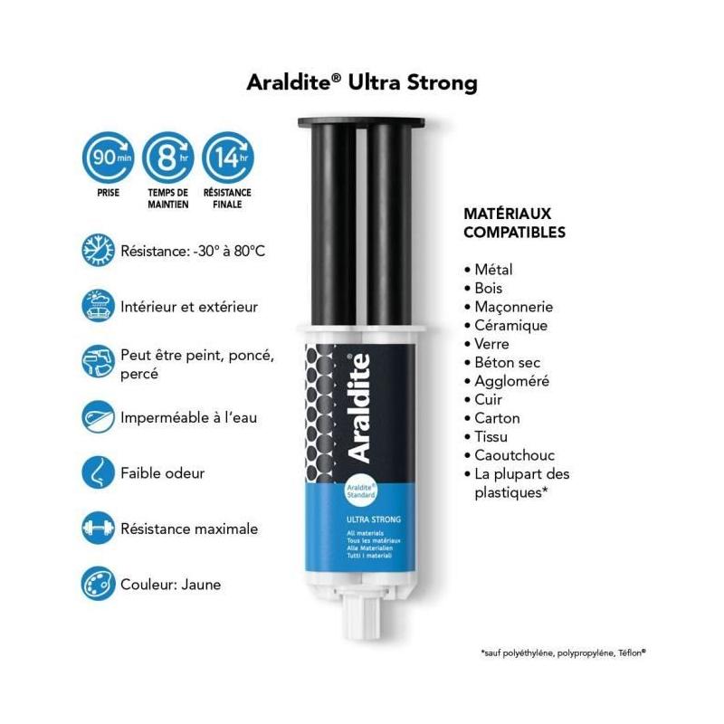 Colle époxy bi-composant - ARALDITE - Standard - 24 ml - Prise longue - Haute résistance