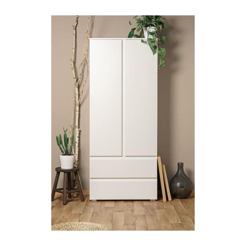 Armoire IMAGE7 - 2 portes + 2 tiroirs - Blanc Mat - L80 x H191 x P40 cm