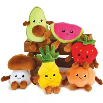 Cagette de 6 peluches fruits et légumes douces Cagette de 6 peluches fruits et légumes douces