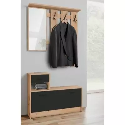 Vestiaire 3 crochets RUDOLF - Style industriel - Chene artisan / Noir